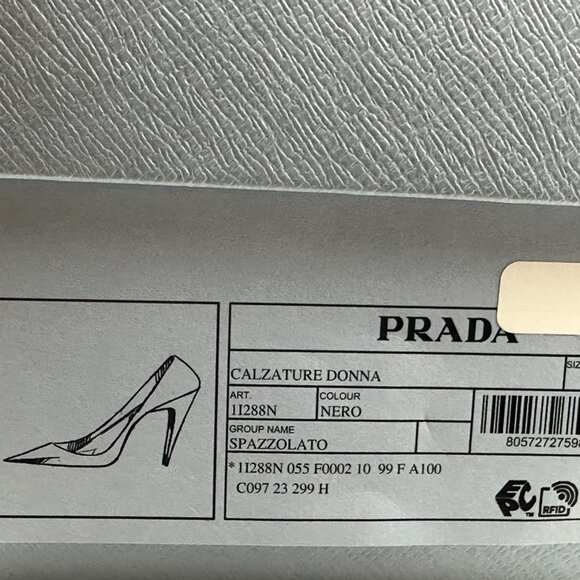 PRADA Triangle Show Leather Pointed Toe Pumps Heels Shoes Black - Picture 15 of 15